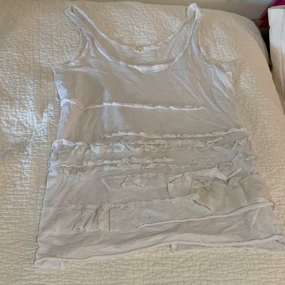 J. Crew White Ruffled Tank Top